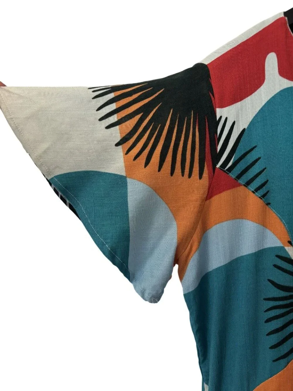 Bohemian Maxi Dress With Short Sleeves & V-Neckline Vibrant Multicolor Size M - Picture 10 of 13